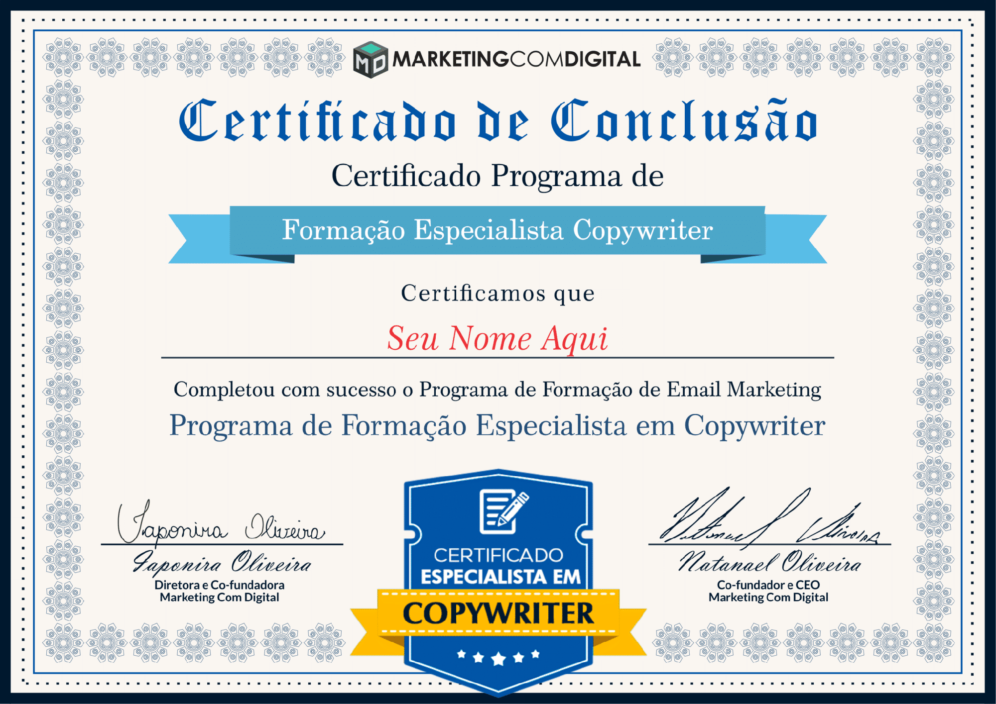 certificado copy 1 - Obrigado Membros 1 Real - Certificação Especialista em Copywrite - Oferta