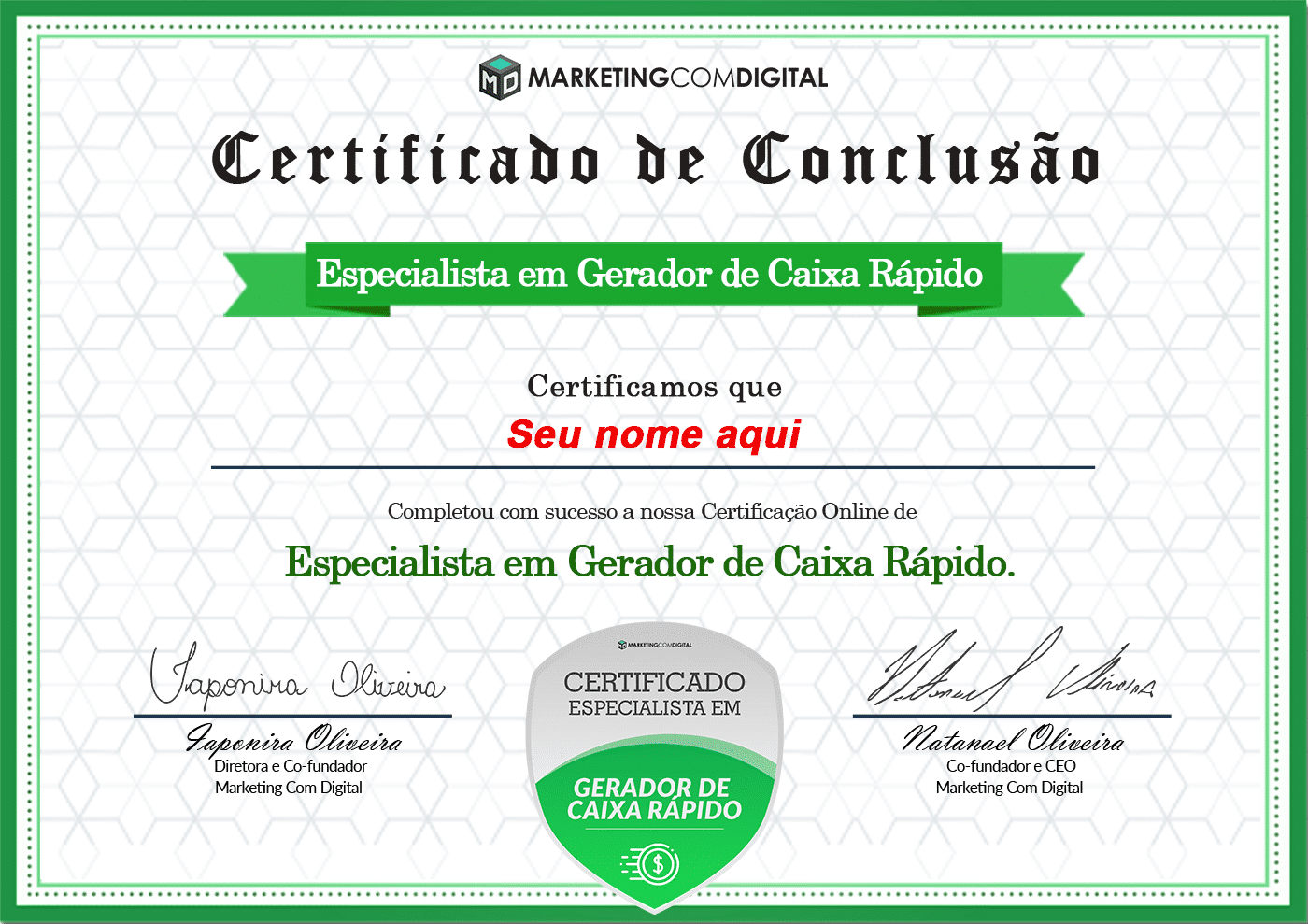 BANNER CERTIFICADO - Certificação Especialista em Geração de Caixa Rápido